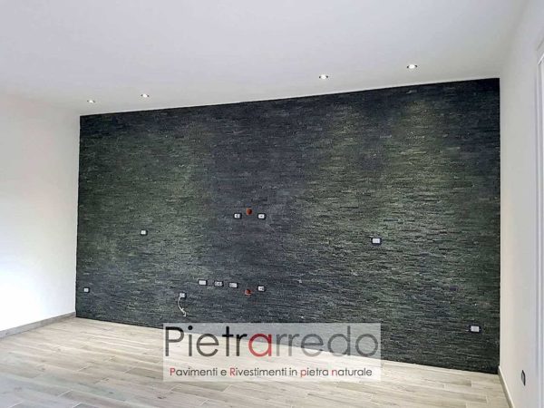 Rivestimento murale in sasso pietra quarzite nera brillante offerta costo pietrarredo milano pannelli