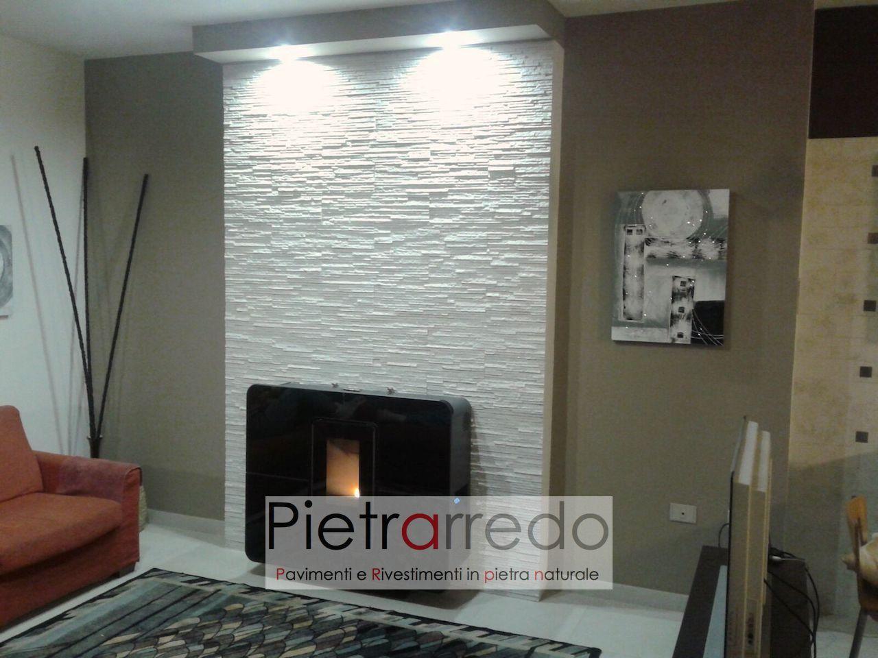 Rivestimento pietra quarzite bianca slim 50 costo €62/mq Rivestimento camino pietra
