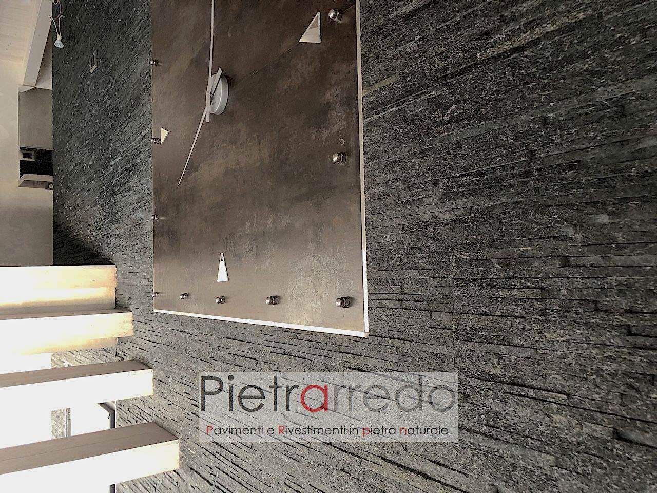 parete e muro scala rivestimento con pietra naturale elegnte nera slim scaglia pietrarredo quarzite nera stone cladding on sale