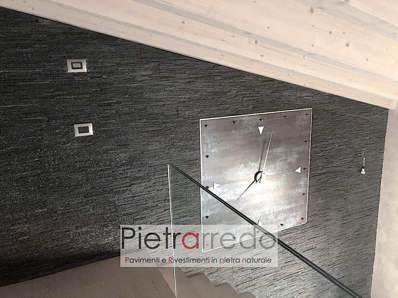 parete scala rivestita con quarzite nera slim pietrarredo milano wall vendita