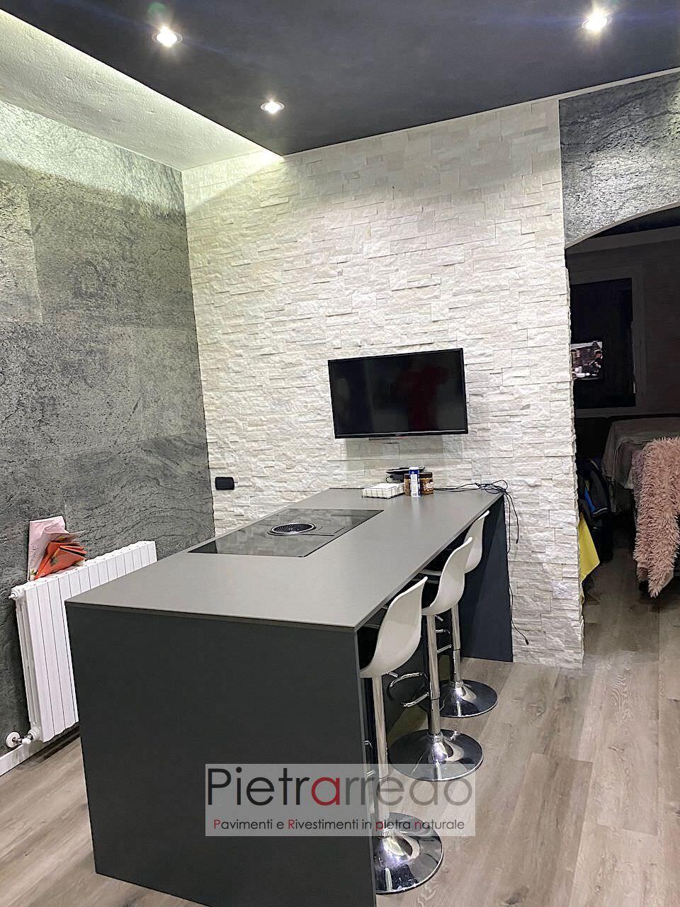 rivestimento in pietra naturale quarzite bianca scozzese brillantinata per parete white shine panel stone price pietrarredo milano