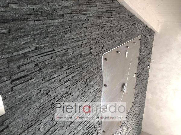 rivestimento wall parete in sasso stone cladding blach slim quarzite price pietrarredo milano onsale vendita