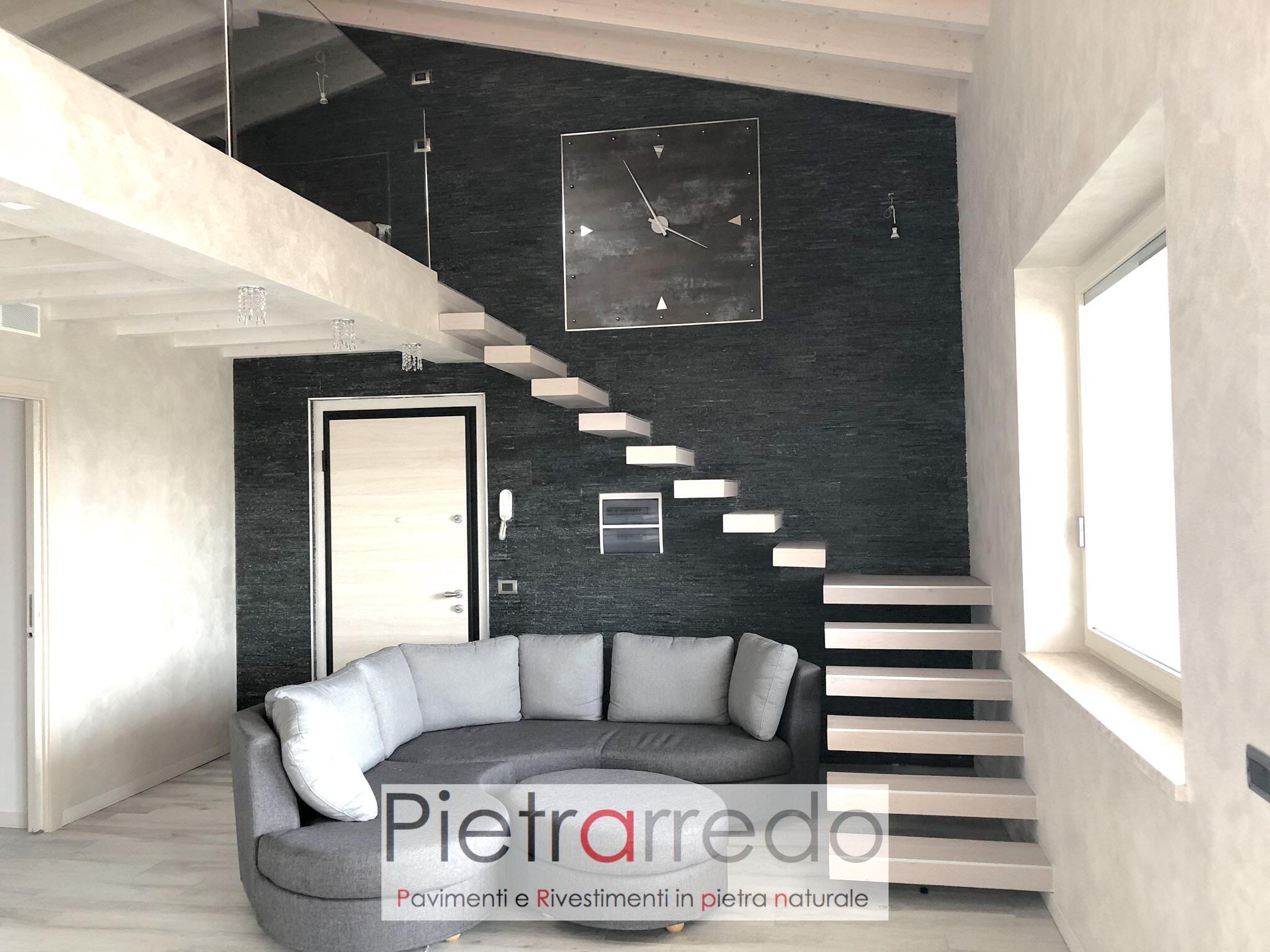 vendita rivestimento parete in sasso a scaglia nero brillante pietrarredo quarzite nera slim stone wall black price on sale