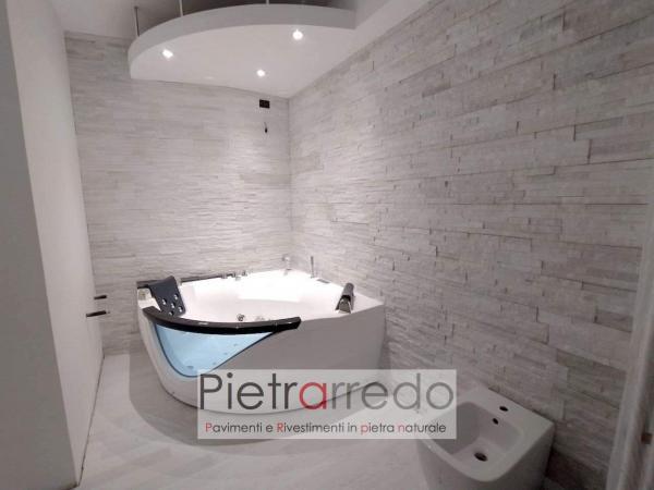 bagno in pietra quarzite bianca brillantinata pietrarredo milano prezzo rivestiento elegante