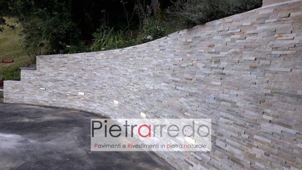 muro contenimento in cemento armato rivestito con pietra quarzite mista pietrarredo milano costi prezzo posa