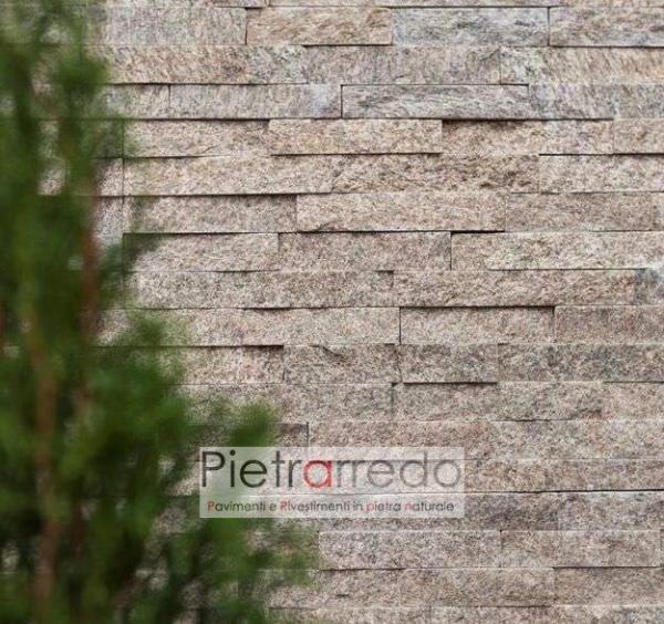 muro-in-pietra-naturale-quarzitre-dorè-parete-listelli-beige-marrone-brillante-costi-pietrarredo-milano