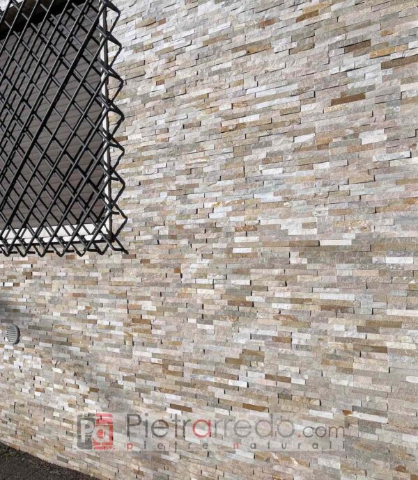 prezzo parete esterna facciata in pietra naturale rivestimento a listelli muretto quarzite prezzo pietrarredo milano