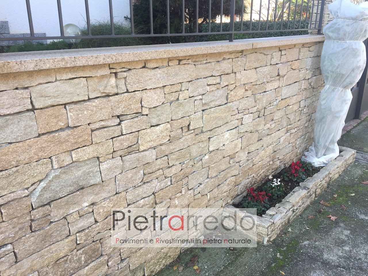 rivestimento cinta e muro in pietra granito beige a liste spaccate pietra vera scaglie sottile muro secco
