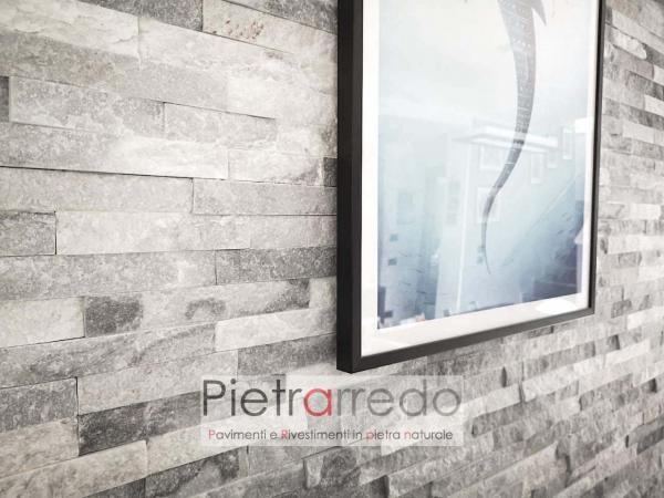 elegante rivestimento in pietra naturale quarzite ghiaccio pietrarredo milano costo prezzo listelli stone panel bianca grigia bella pietrarredo