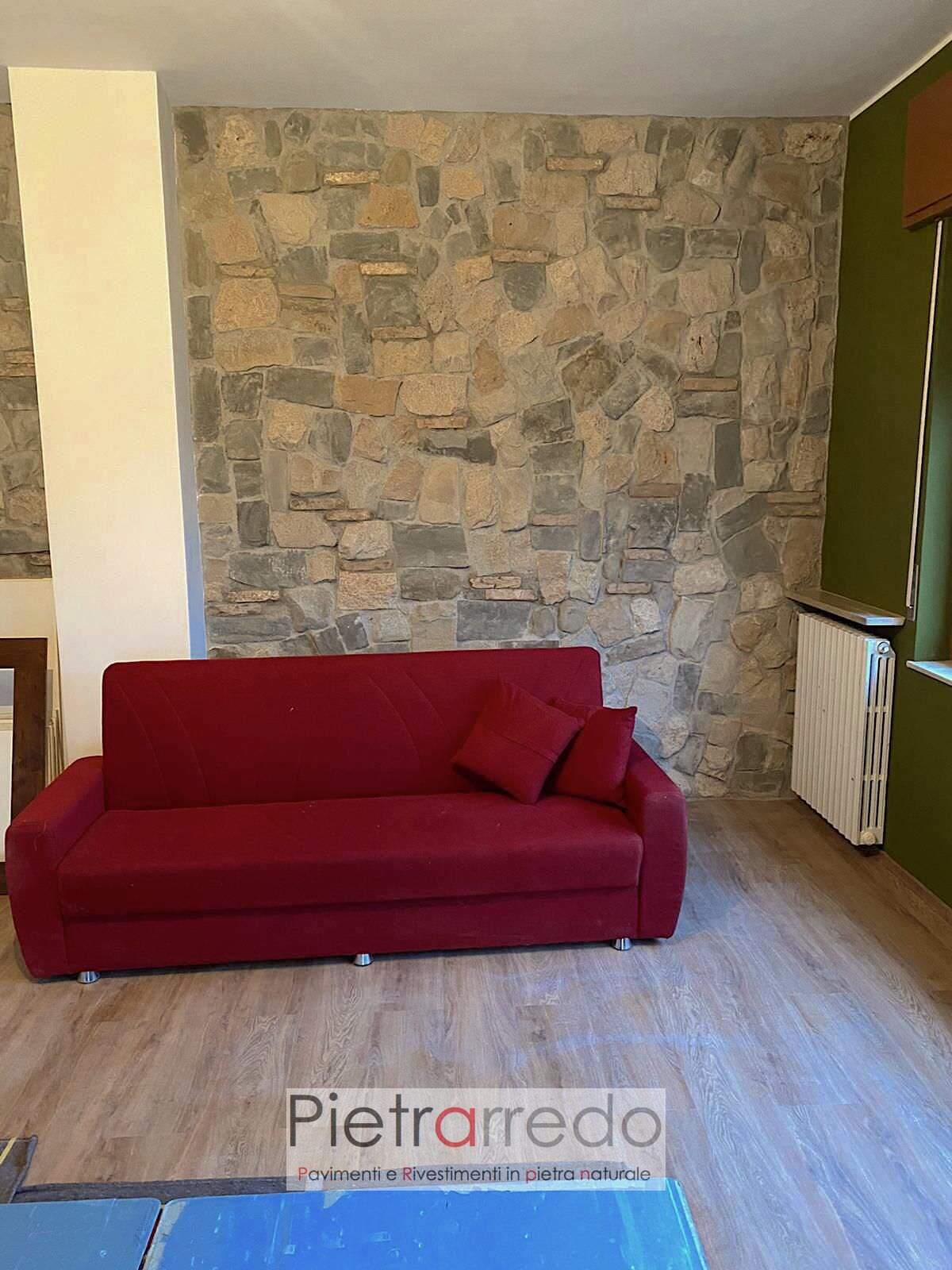rivestimento muro soggiorno casa interno con pietra naturale misto contadino pietrarrdo milano costo stone cladding price offert