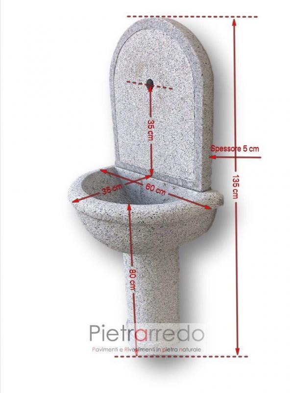 fontana a vasca con lavandino da muro parete in pietra granito grigio scalpellinato bocciardato prezzo