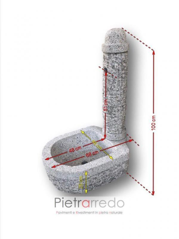fontana e lavandino da terra con pilastro in sasso granigliato grigio pietra vera prezzo pietrarredo milano