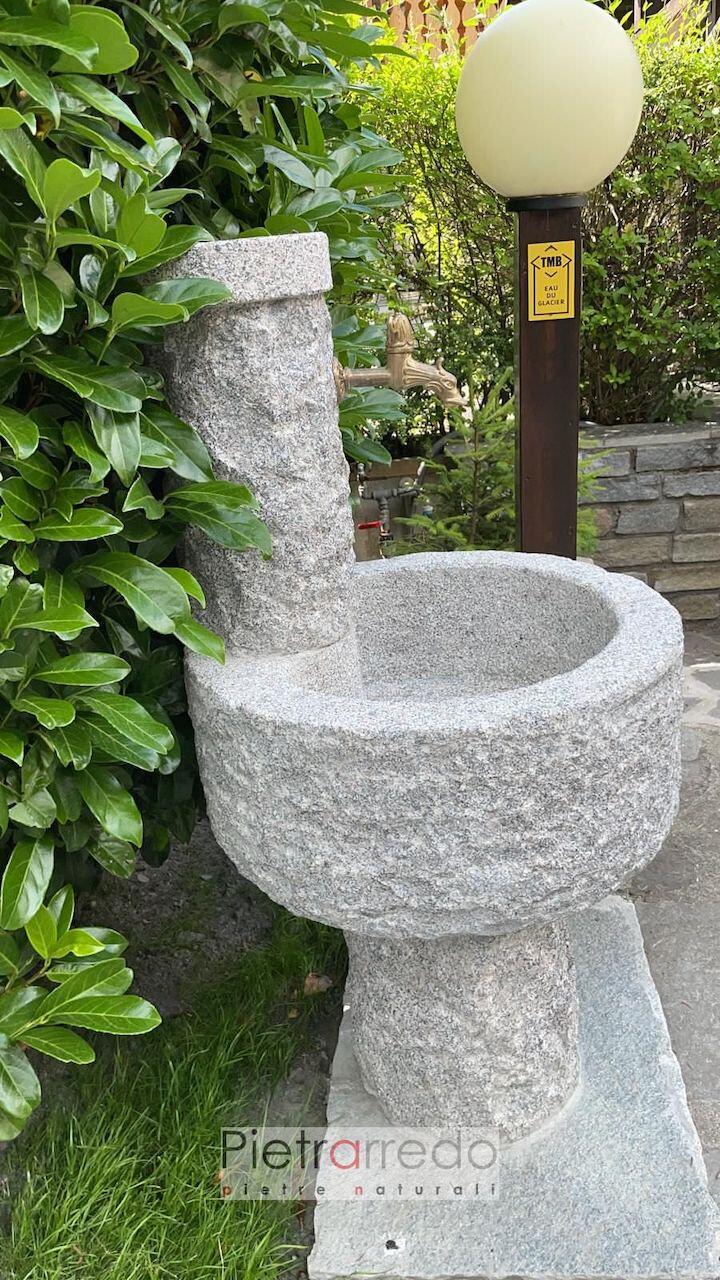 fontana in granito grigio da terra bella vasca alta arredo giardino prezzo pietrarredo milano iris