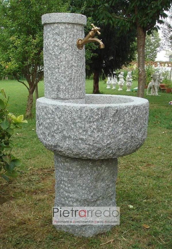 fontanella in sasso granito con lavabo sospeso pietra iris fatta a mano giardino