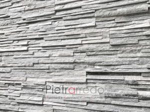 bellissima parete in pietra sasso decorata muri quarzite grigia slim pietrarredo milano