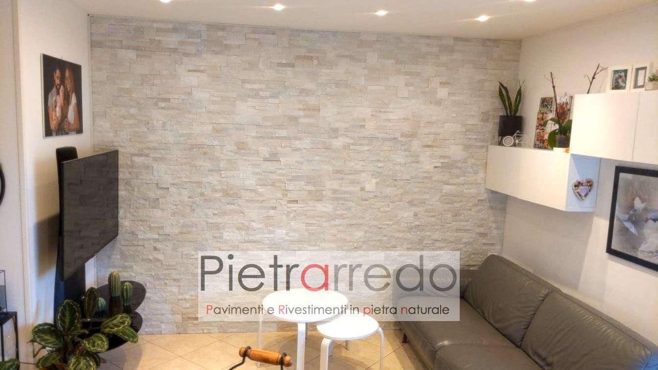 parete rivestita in pietra quarzite beige scozzese prezzo listelli brillantinati scaglia pietrarredo milano