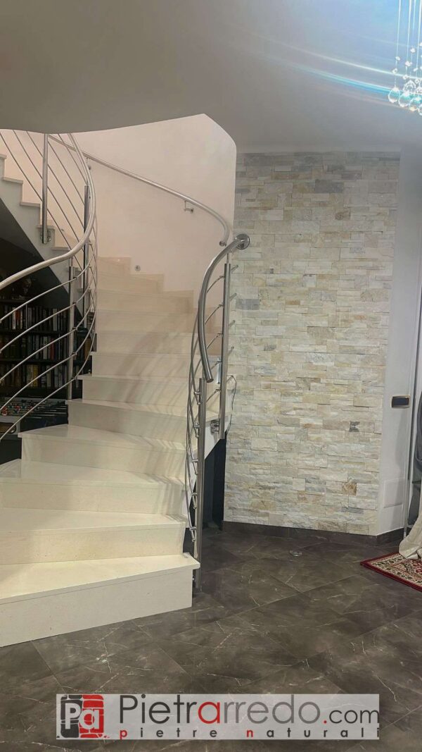 rivestimento in pietra vera naturale quarzite beige scozzese parete scala interna pietrarredo milano prezzo