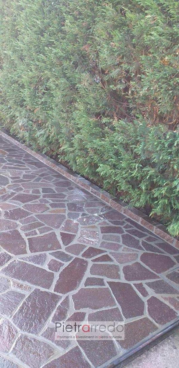selciato esterno pavimento in pietra per esterno resistente antigelo bello porfido viola marrone prezzo costi pietrarredo milano italy