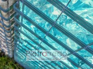 gabbione per creare cinta divisorio mare mura riempiti di sasso ciottolo vetro deco blu turchese prezzo costi idee giardinaggio pietrarredo milano costi
