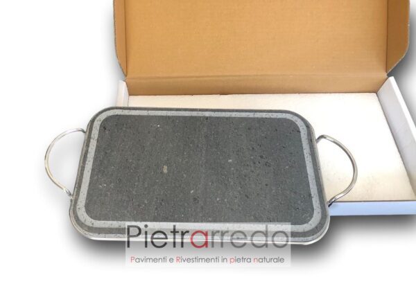 petrella pietra lavica per cottura alimentare piastra rettangolare con manico acciaio 36cm 22 cm offerta