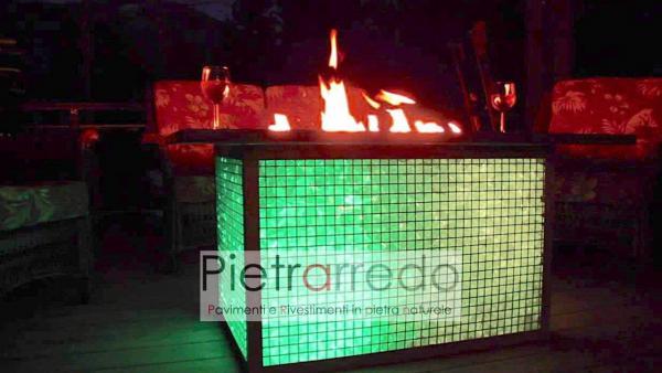 sauna e fuoco con pietra decorativa arredo giardino vetro turchese offerte prezzo costi pietrarredo