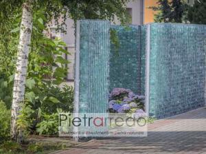 vetro turchese blu arredo giardino pietra gabbioni cinta divisori con vetro decorativo prezzo costi pietrarredo milano