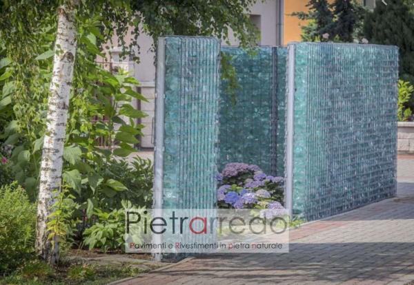 vetro turchese blu arredo giardino pietra gabbioni cinta divisori con vetro decorativo prezzo costi pietrarredo milano