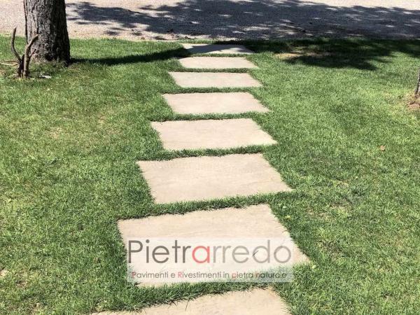 lastre in pietra arenaria grigia passaggi prato arredo giardino vialetto 60cm 90 cm antiscivolo prezzo pietrarredo milano