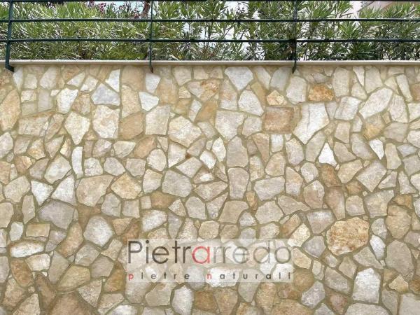 muro rivestito con pietra di trani scorza gialla retrosegata antiqua mosaico pietrarredo prezzo mq