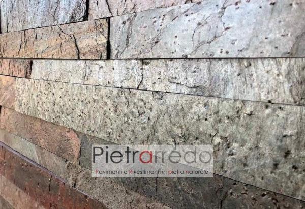 parete camera salòa elegante in pietra brillantinata metallizzata copper rame offerta pietrarredo milano liste singole strips
