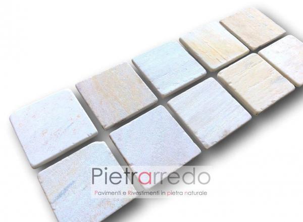 quadrati in pietra quarzite brasiliana piastrelle lati segati e anticati 17cm prezzo costi piscine terme spa offerta