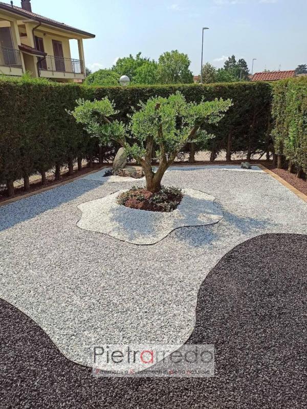 bellissimo giardino decorato in sassolini gjiaia colorata stone garden nero ebano bianco carrara city prezzo pietrarredo milano