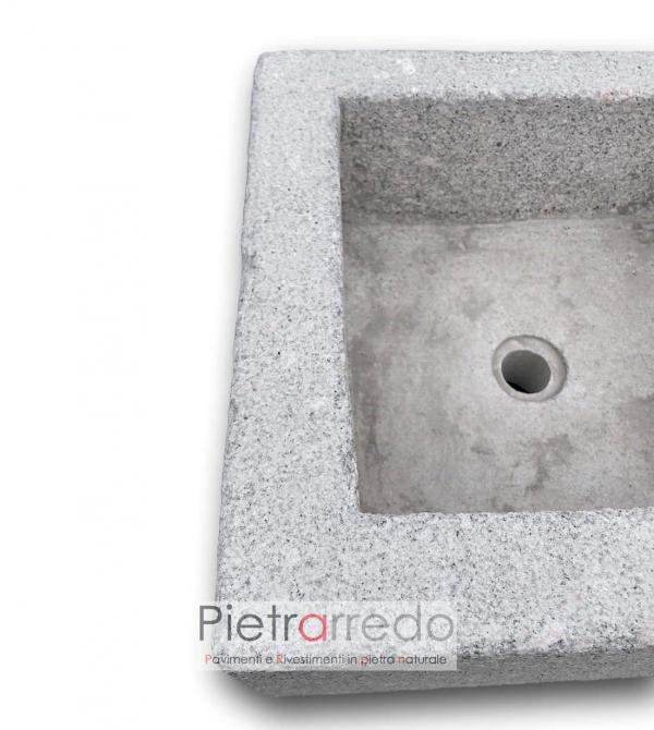 lavello lavandino fioriera vasca in granito bocciardata a mano granigliato 40cm con foro pietrarredo milano