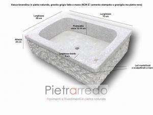 offerta lavandino vasca in pietra granito scalpellinata e lavorata a mano anticata vecchia prezzo pietrarredo milano 70x50 cm costi