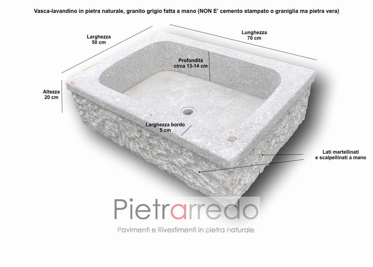 Lavello-lavabo-lavandino-fioriera in granito scalpellinato a mano,  rettangolare 70cm x 50cm