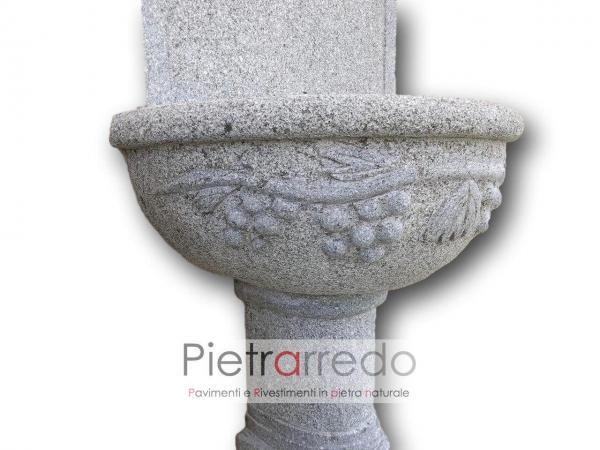 stone garden fontana grey granite granito fatta a mano vasca grande con decorazioni uva offerta