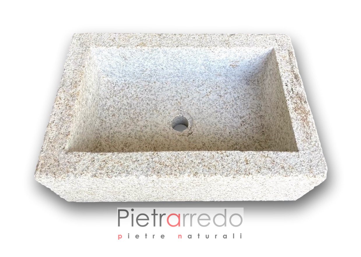 Lavandino-fioriera in granito CHIARO bocciardato rettangolare 60cm x 40cm.