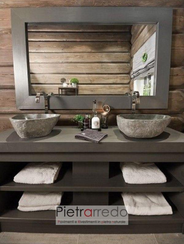 bellissimi lavandini in sasso pietra grezza rustica naturale moderno pietrarredo milano sink