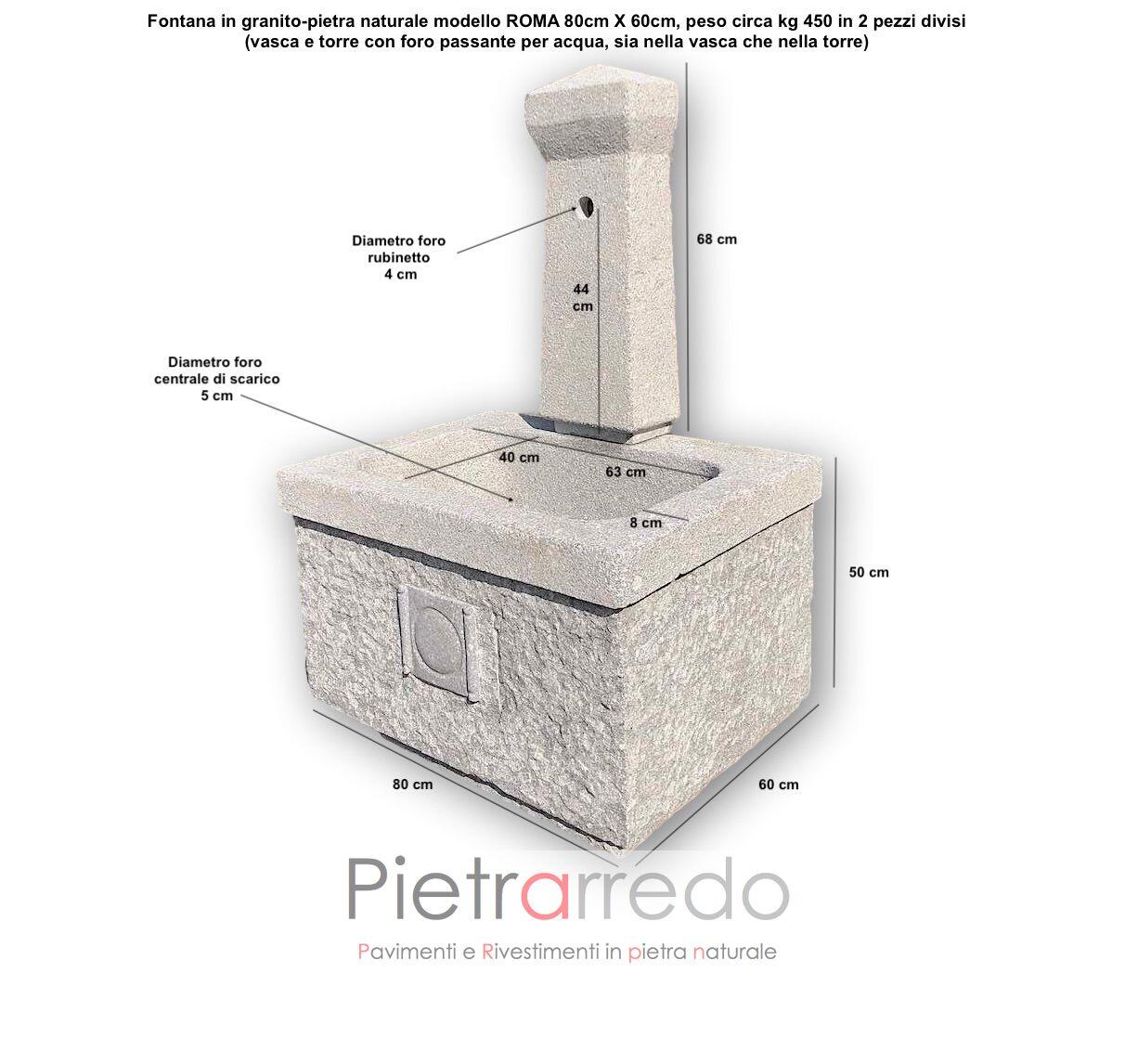 dettaglio misure fontana roma pietrarredo milano cm centimetri vasca e torre offerta