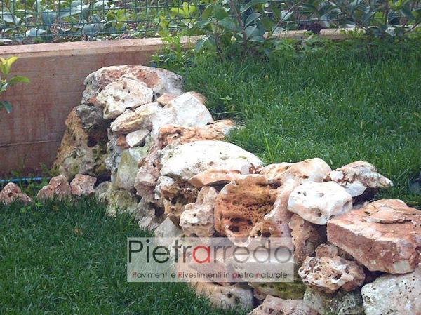 pietra ornamentale da giardino roccioso beige con buchi offerte trani travertino bucata pietrarredo milano aiuole