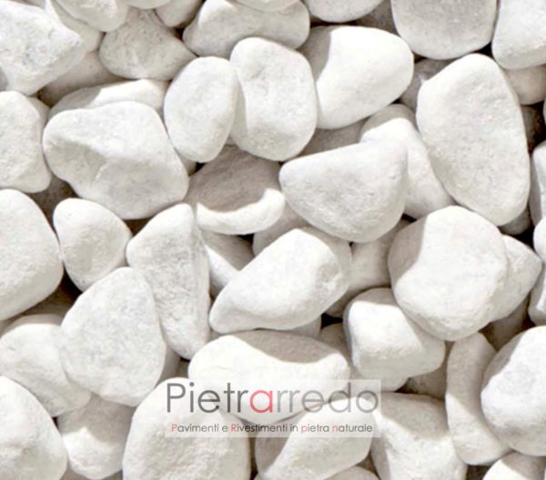 prezzo ciottolo 15mm 25mm piccolo bianco carrara offerta stone garden pietrarredo giardini zen giapponesi pietra