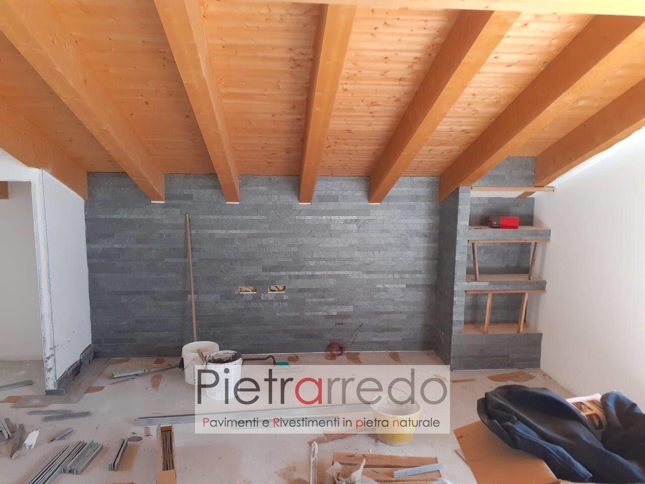 offerta rivestimento in pietra listelli mansarda bassa idee pietrarredo milano silover grey nera luccicante