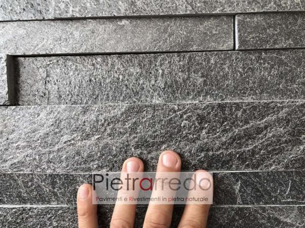 parete in pietra naturale metallizzato pietrarredo milano multilistello silver grey india
