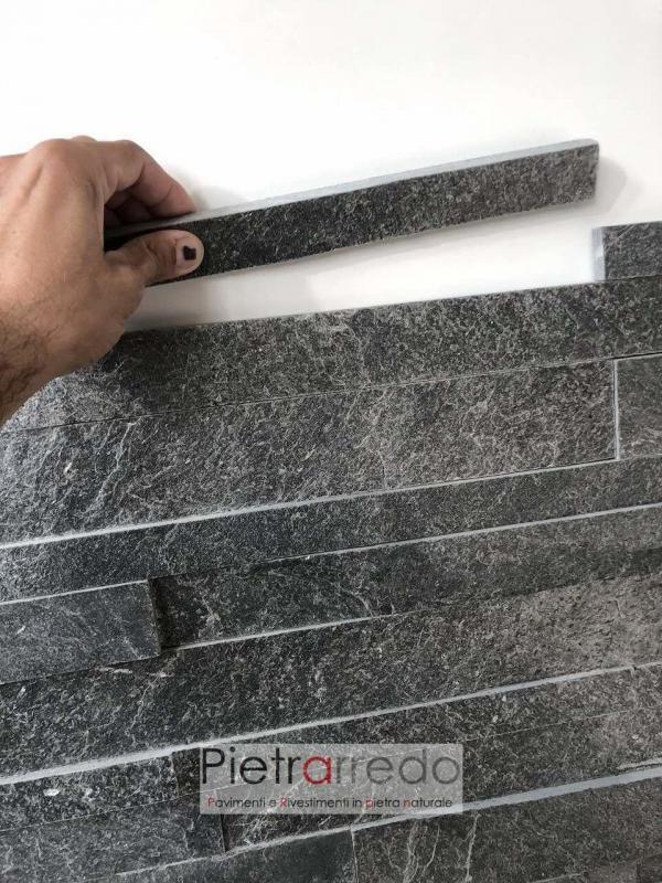 rivestimento parete multilistello silver grey prezzi pietrarredo stone strips black