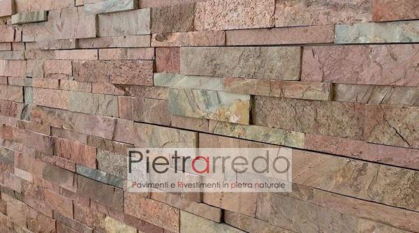 parete in pietra naturale rame ramato rosso metallizzato metallo copper pietrarredo milano costo offerta facciata in sasso