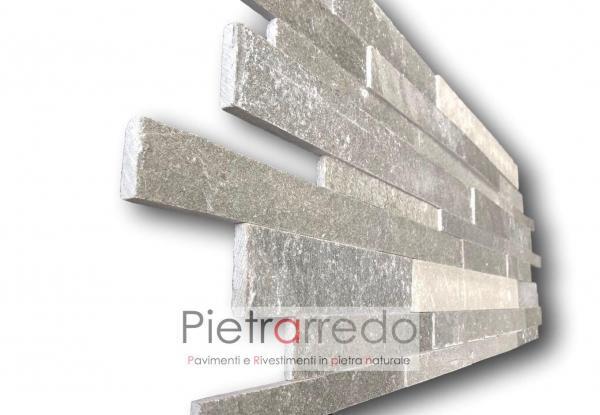 Rivestimento in pietra quarzite grigia 3 4,5 6 cm prezzo costo pietrarredo singol strips cladding stone price grey