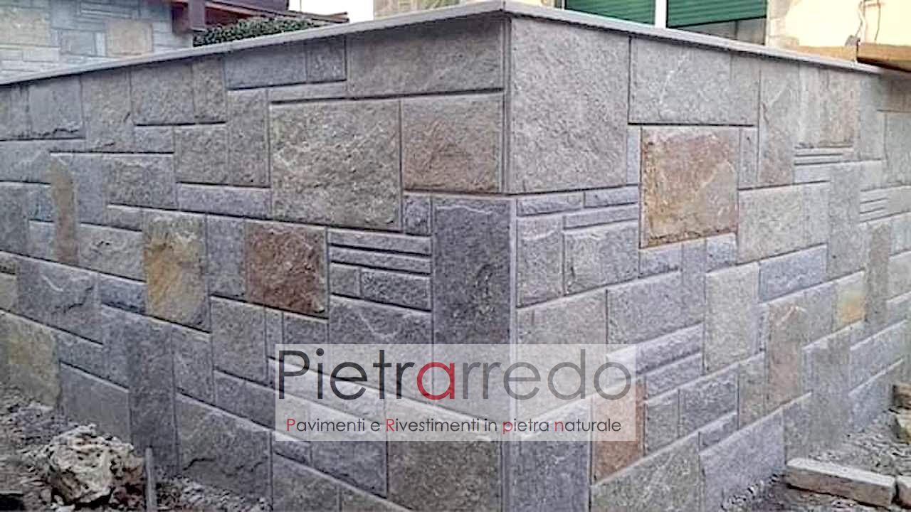 rivestimento muro facciata cinta in pietra luserna scozzese bugnata prezzo pietrarredo milano parabiago