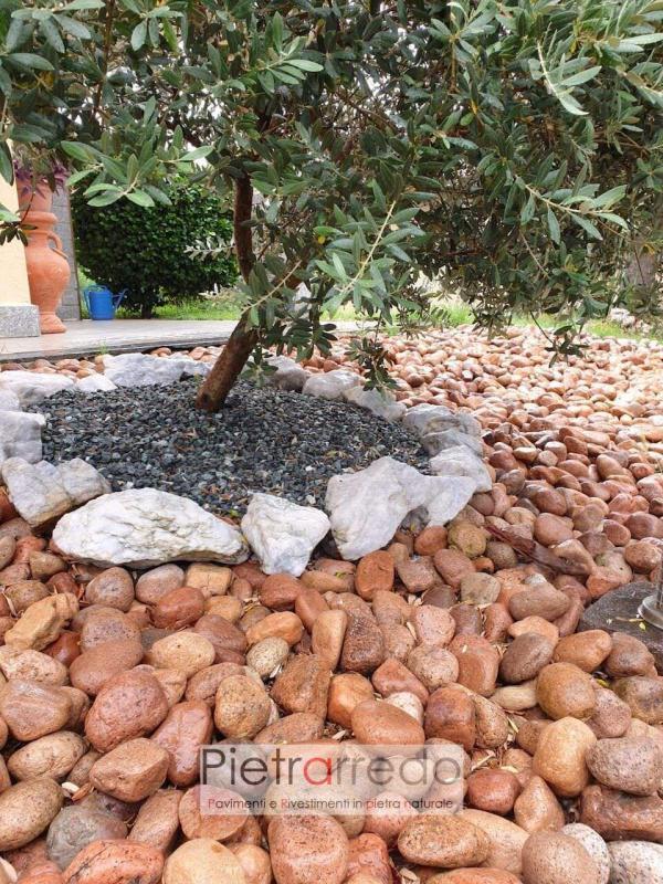 aiuola con ciottolo rosa del ticino selezionato di fiume bello stone river pink price pietraredo garden