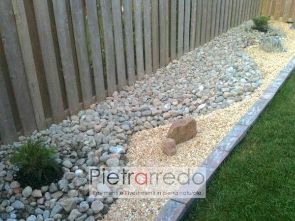 decorazione aiuole con sassi rotondi ciotolo fiume grigio misto garden zen pietrarredo costo