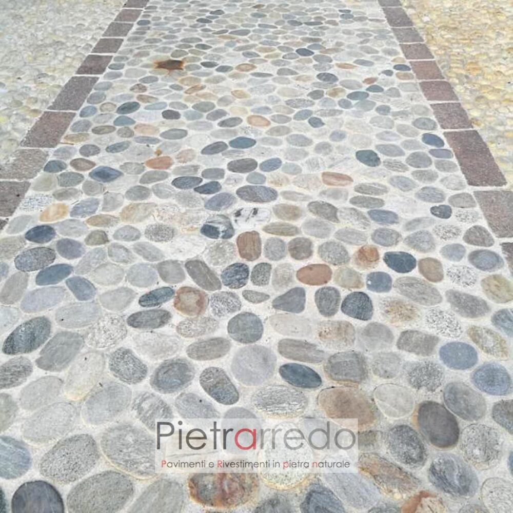 pavimento in sassolini ciottoli di fiume ticino piattine piatti pietrarredo milano prezzo mq
